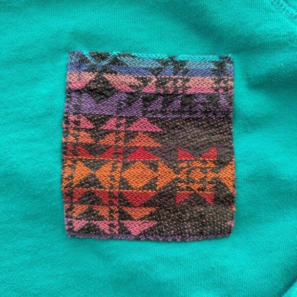 Deter Clothing Teal Pullover Sweatshirt S Aztec Patch Pocket Elbow patches - Picture 2 of 5